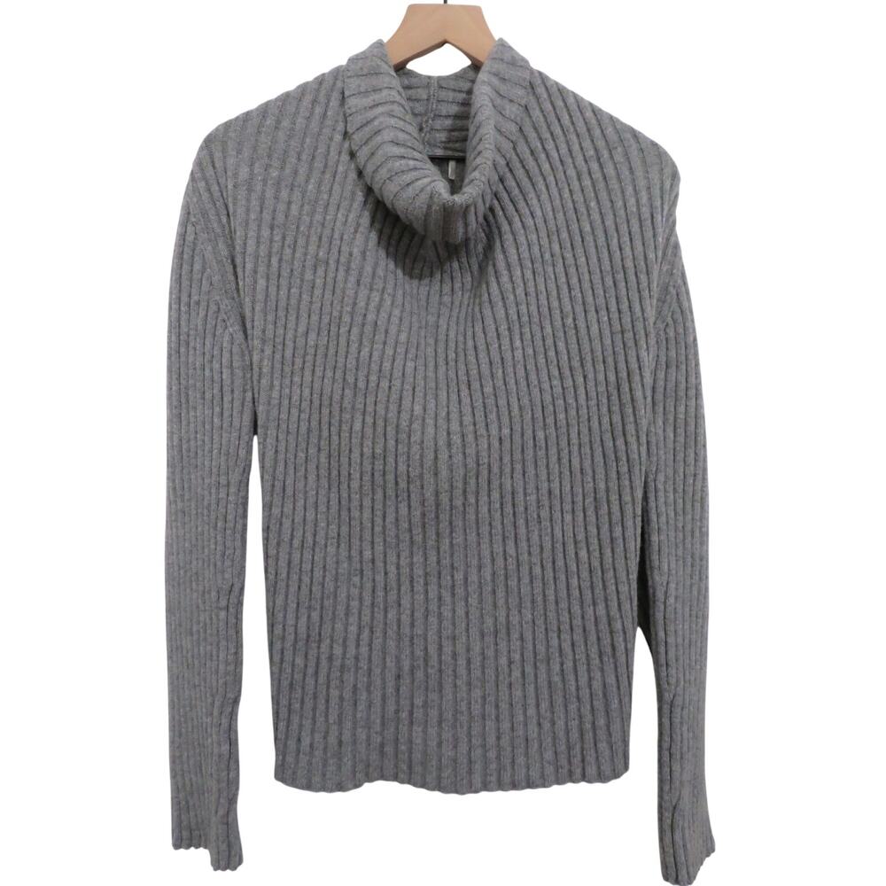 Victoria Beckham Women Sz M Gray Ribbed Roll Neck Wool Blend Sweater Luxury Knit
